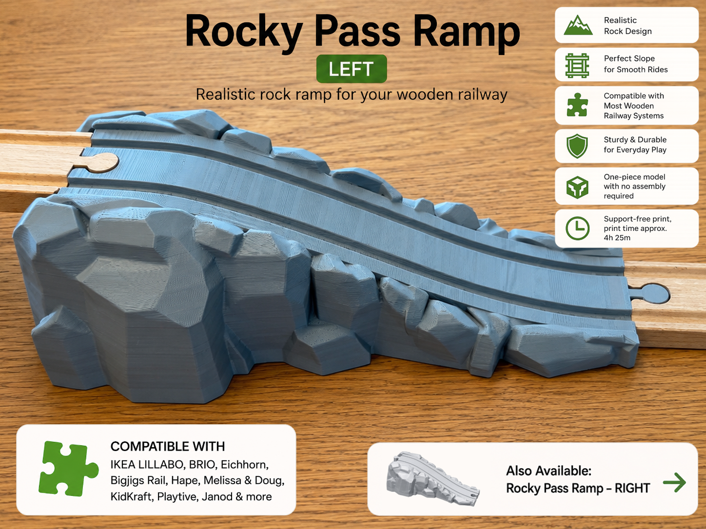 Wooden Train Mountain Ramp - Left