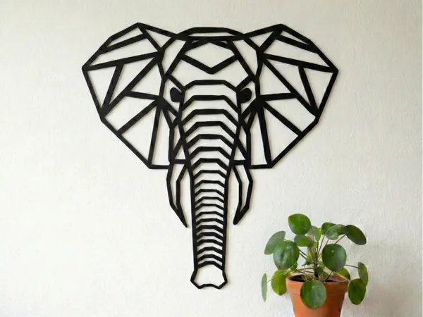Tête d'éléphant géométrique murale