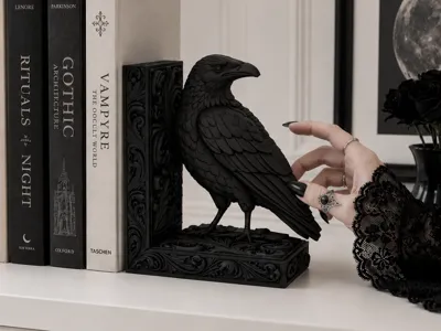 Goth Raven Baroque Bookend