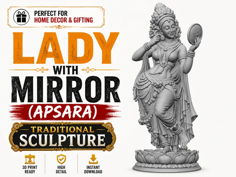 Lady with Mirror (Apsara)-Traditional Sculpture