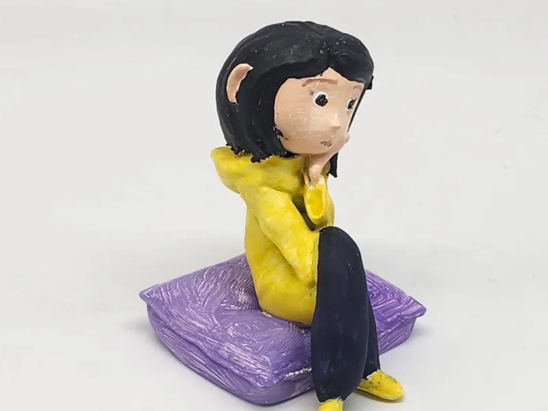 Coraline Sitting on Pillow Cute Stylized Character