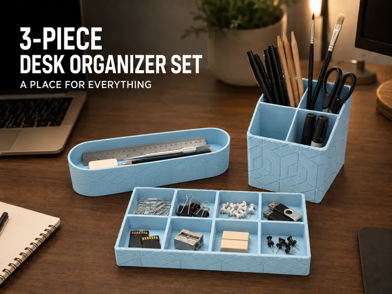 3-Piece Geometric Desk Organizer Set