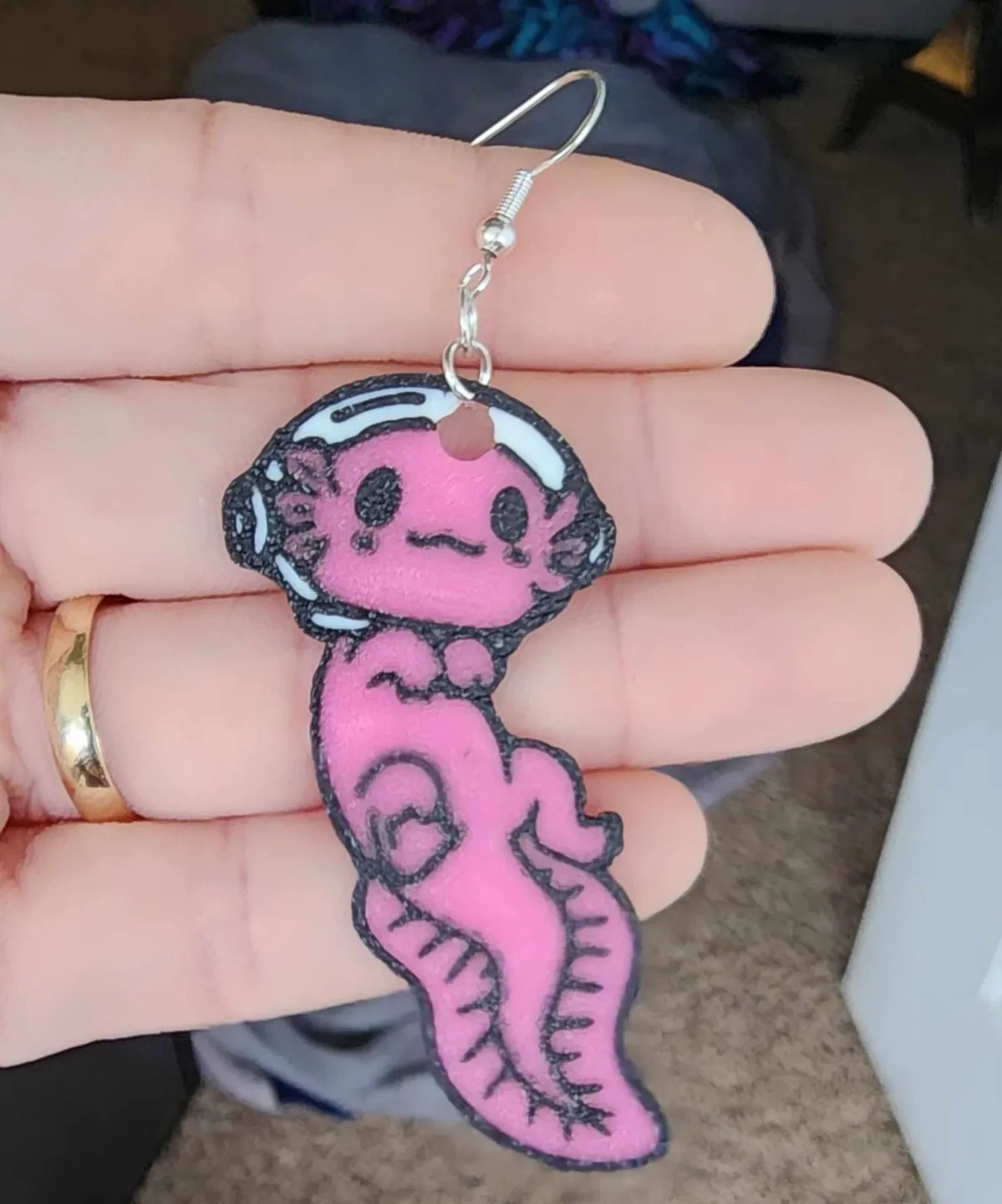 Space axolotl earrings view 2