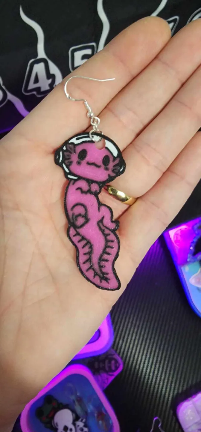 Space axolotl earrings view 3