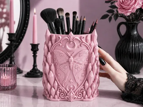 Soporte: Goth Moon Moth Crystal Brush Holder gothic — referencia de MakerWorld