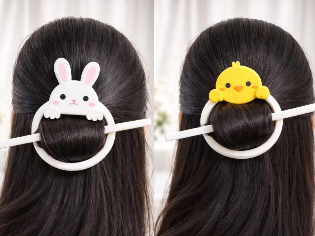 Easter bunny & chick hairpin set