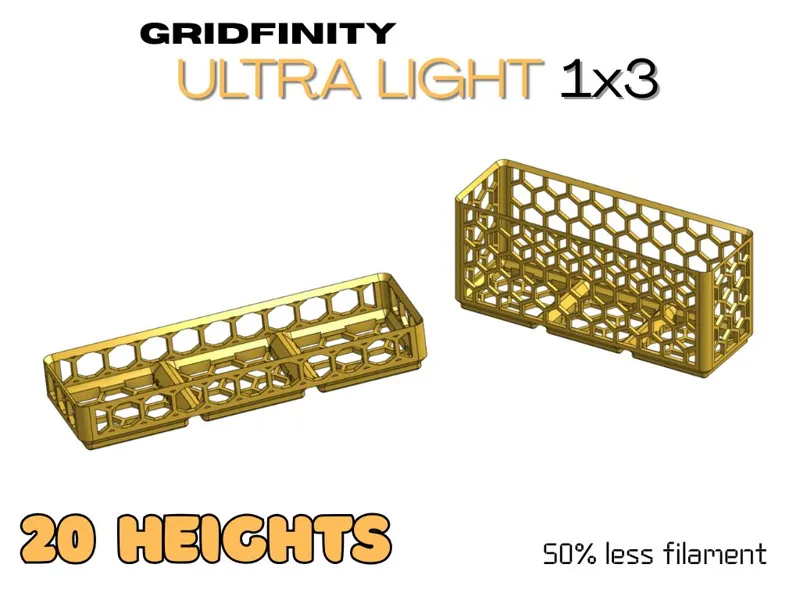 Gridfinity ULTRA light 1x3 (20 heights from 1-20)
