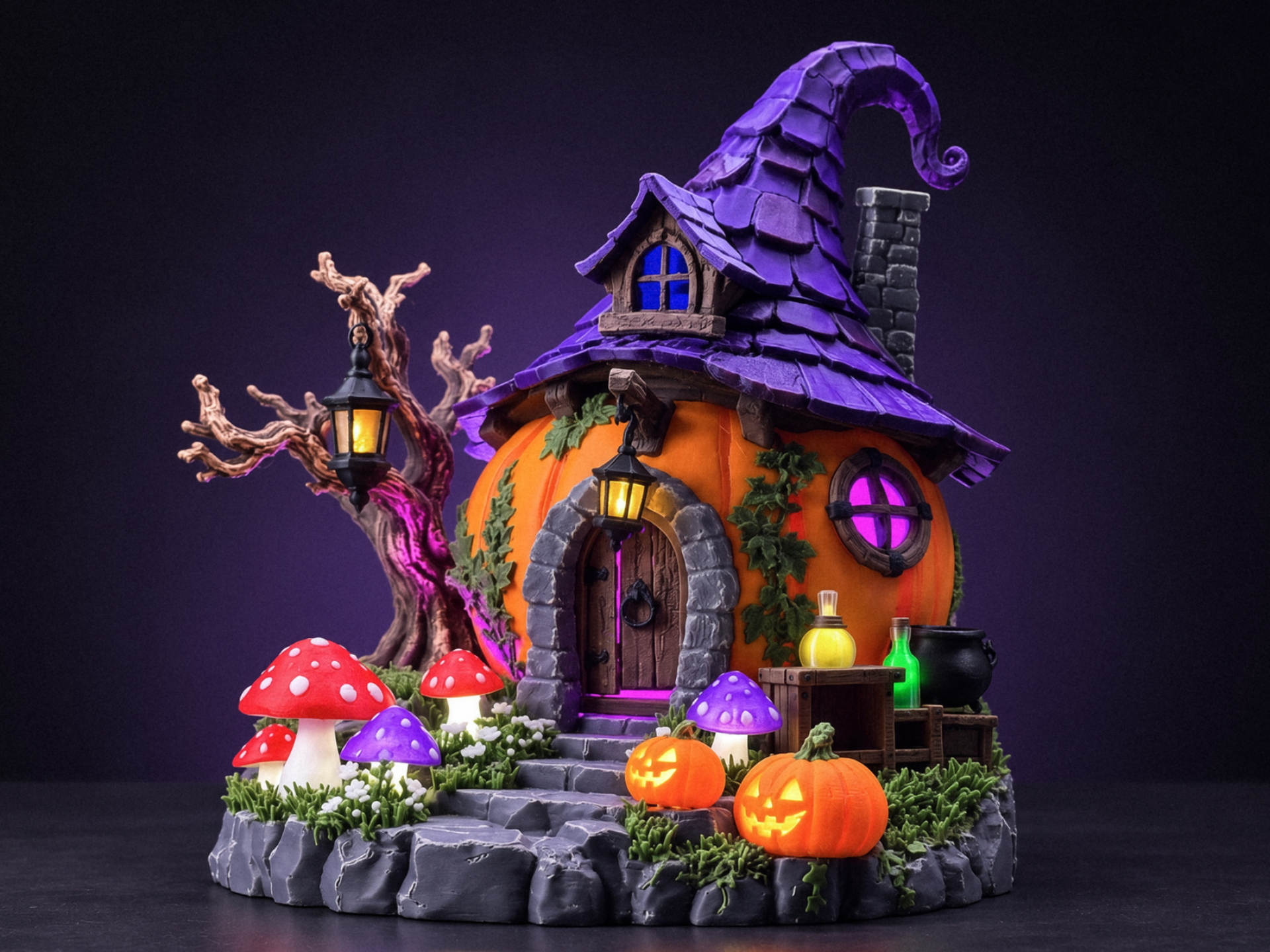 Casita Mágica de Calabaza de Bruja Iluminada
