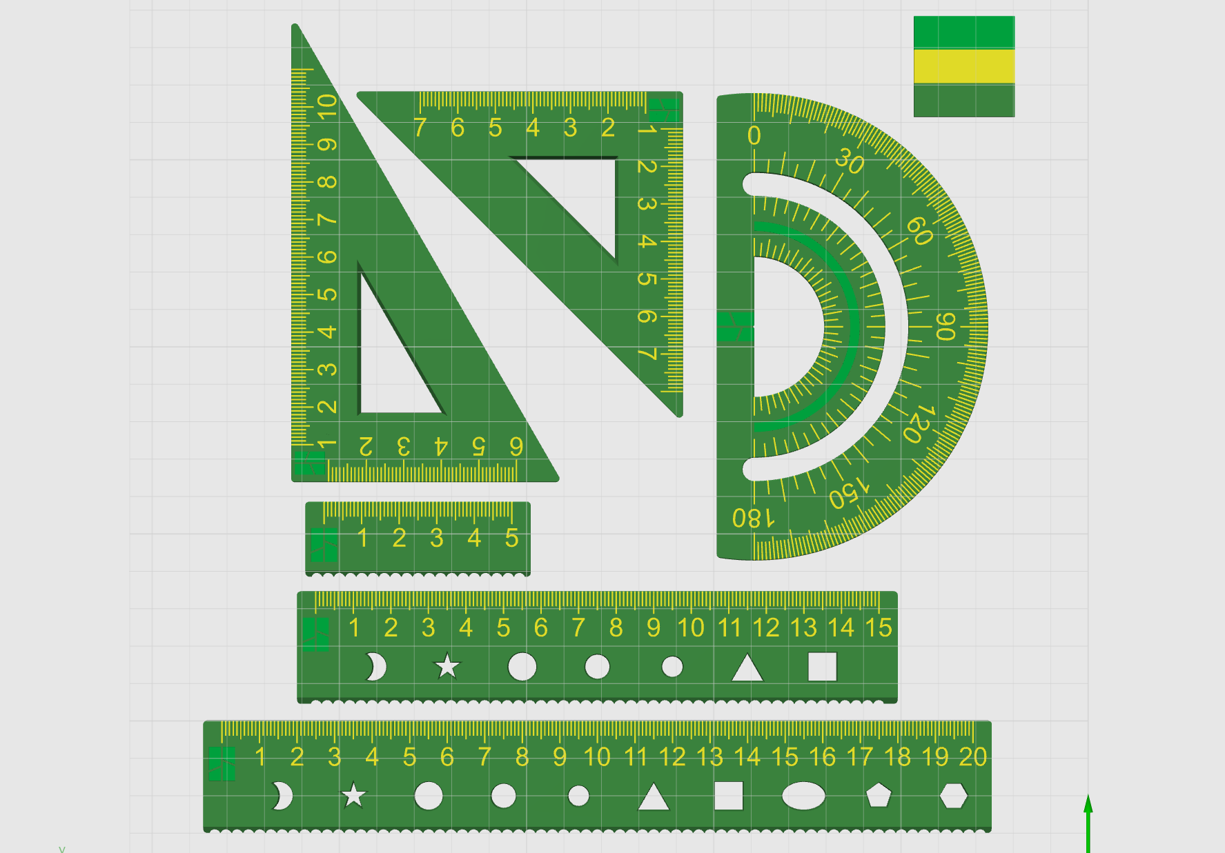 Miniatura 1 do modelo 3D 童趣几何参数化尺子套装｜拓竹Logo0刻度 Bambu直尺/可调角三角尺/镂空量角器 全参数可定制
