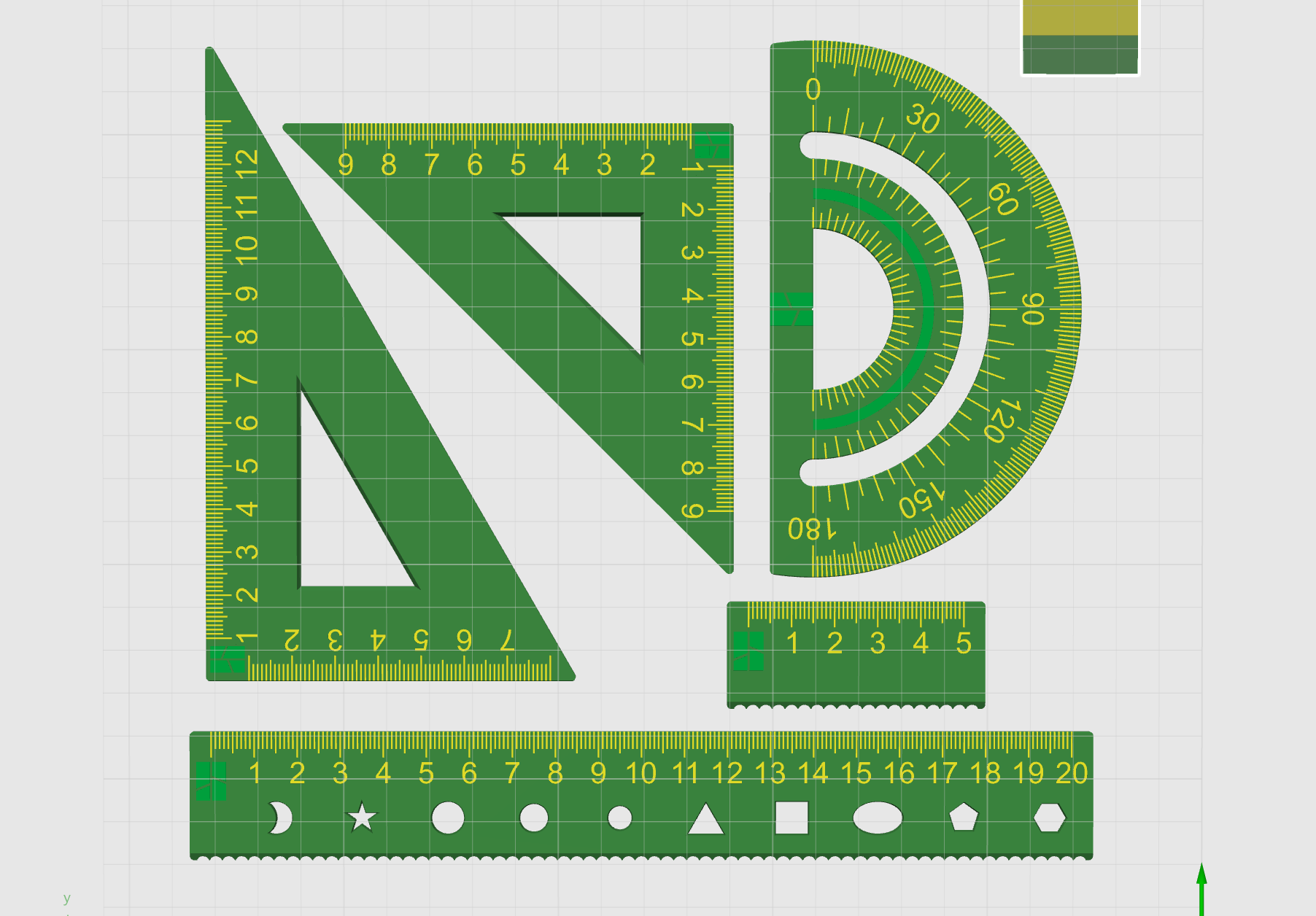 Miniatura 2 do modelo 3D 童趣几何参数化尺子套装｜拓竹Logo0刻度 Bambu直尺/可调角三角尺/镂空量角器 全参数可定制