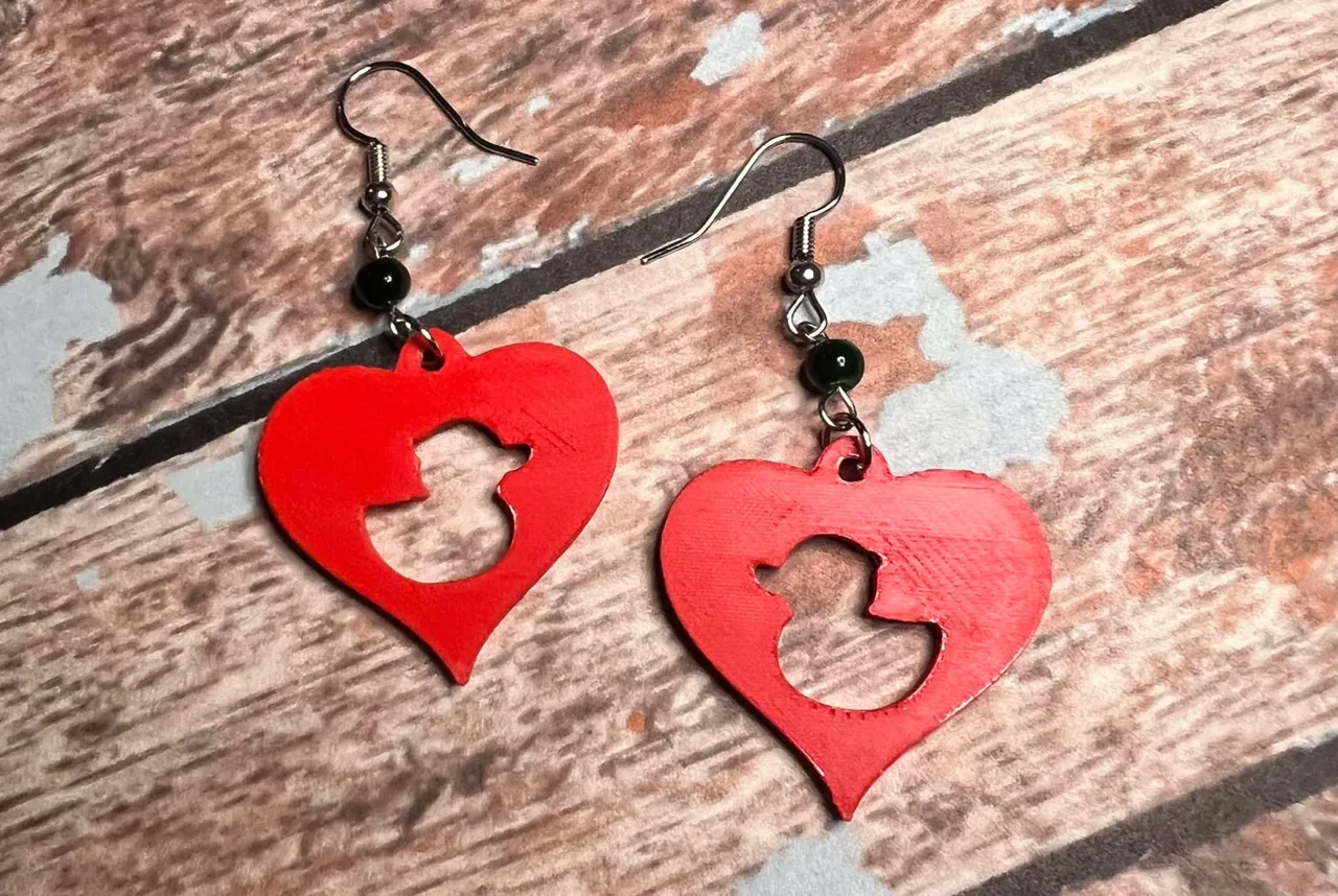 heart earring with duck cut out view 2