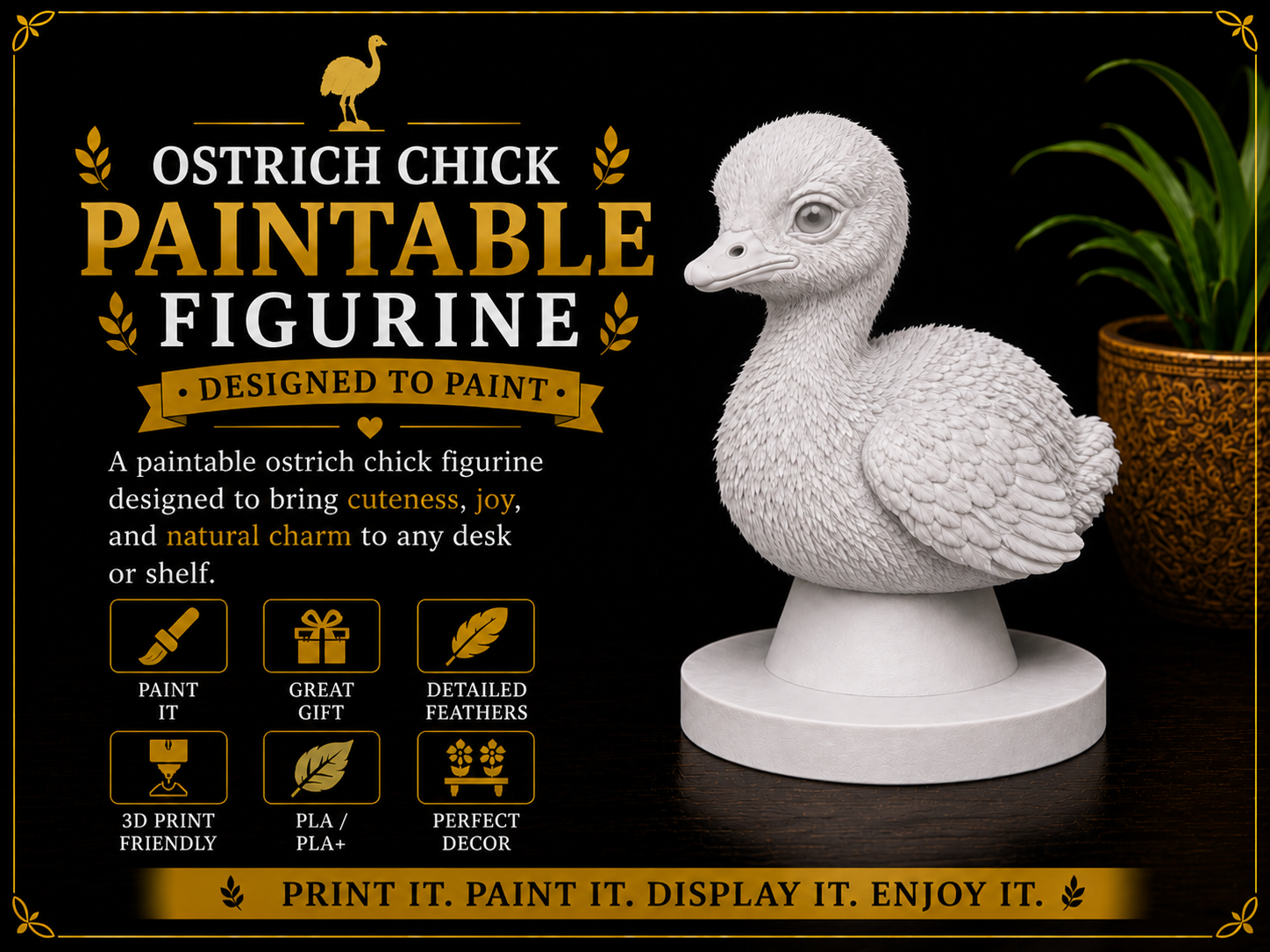 Paintable Ostrich Chick Figurine  – Bird Decor