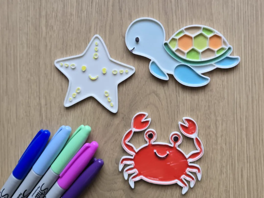 Panneaux à colorier animaux marins (tortue, crabe, étoile)