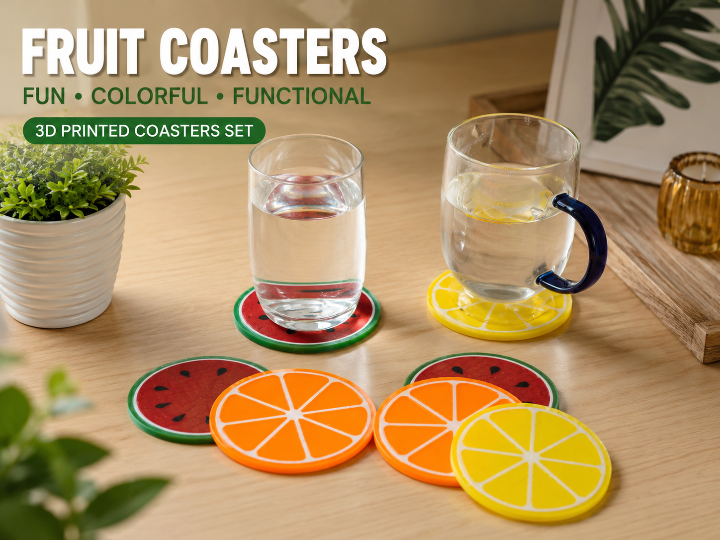 Fruit Slice Coasters Set – Summer Drink Coasters