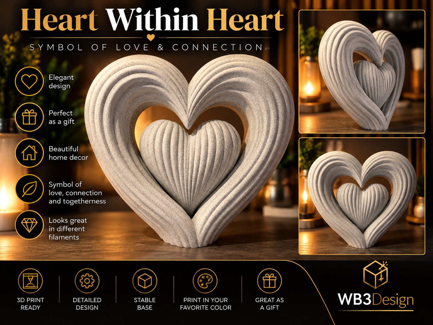 Japandi Heart Within Heart – Love & Connection 3D model by WB3Design