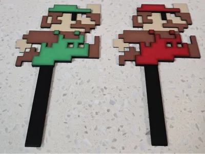 8-Bit Retro Mario & Luigi - Cake Topper