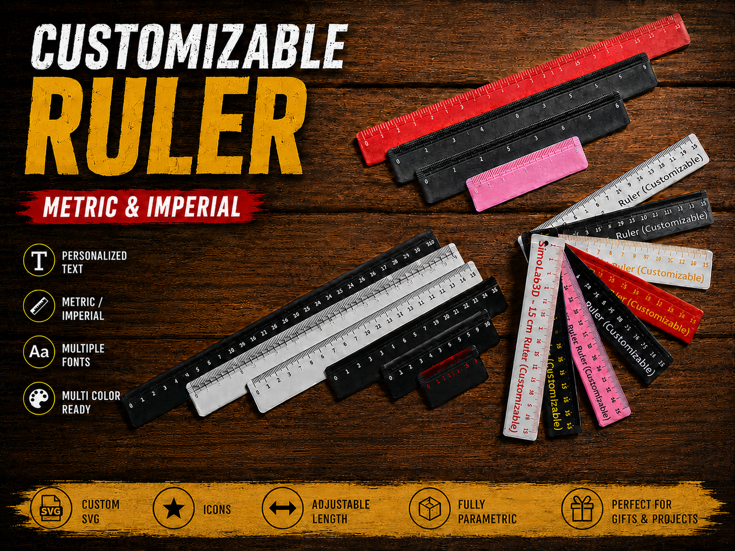 Customizable Ruler – Personalized Text, Icons, SVG