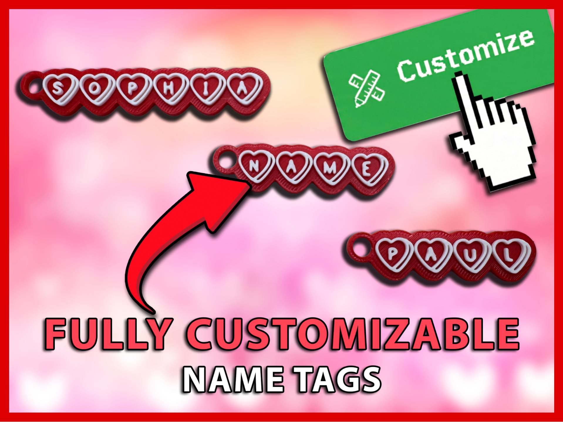 Valentines Hearts Font Custom Keychain Generator