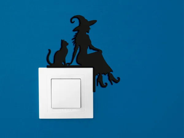 Déco d'angle sorcière et chat pour interrupteur