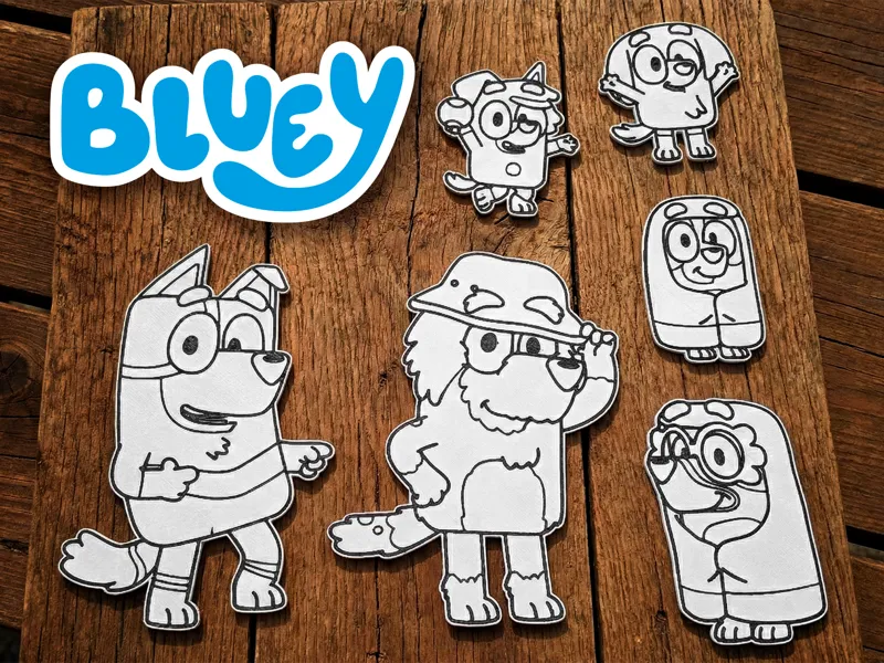Bluey Coloring Kit. Paintable Relief Plates - 3