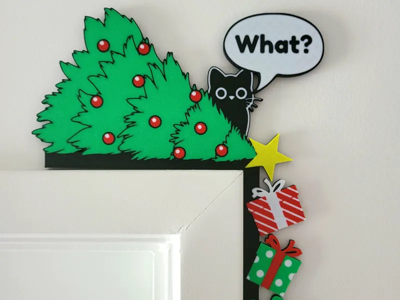 What? Cat knocking over tree Door Corner