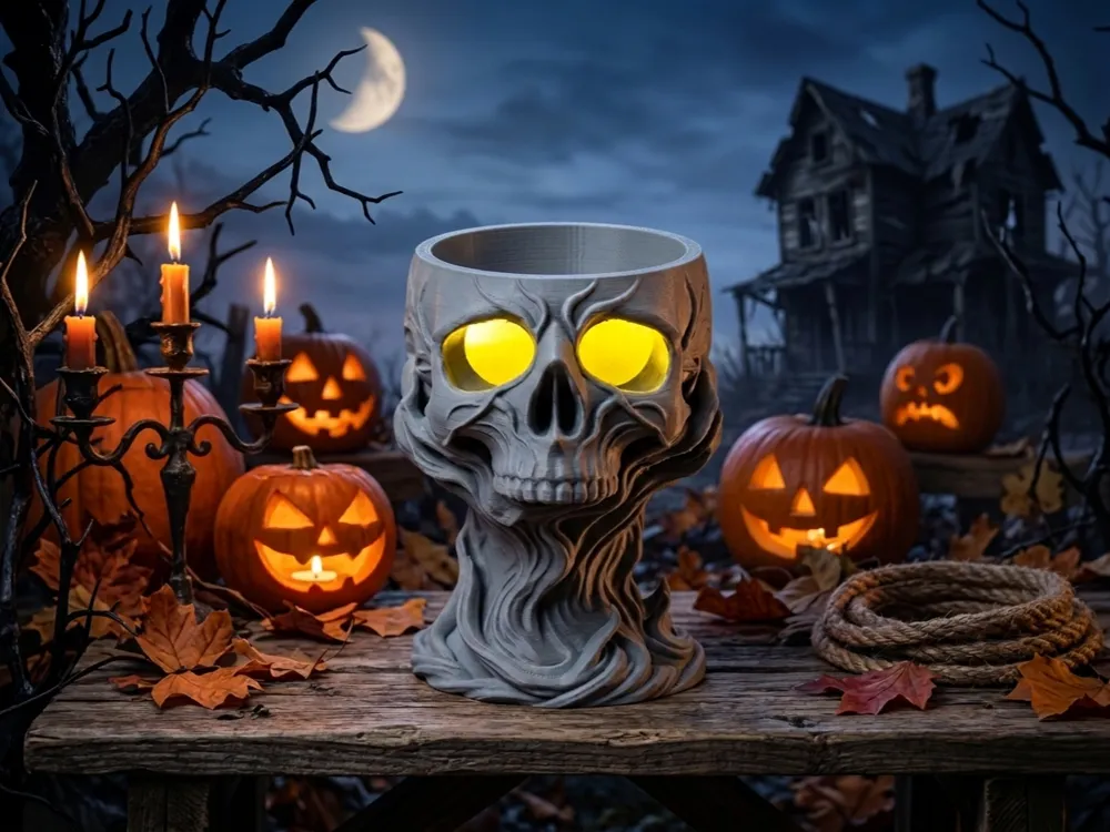 Accesorio de iluminación decorativa: Spooky Skull LED Tealight Holder. Referencia del modelo original.