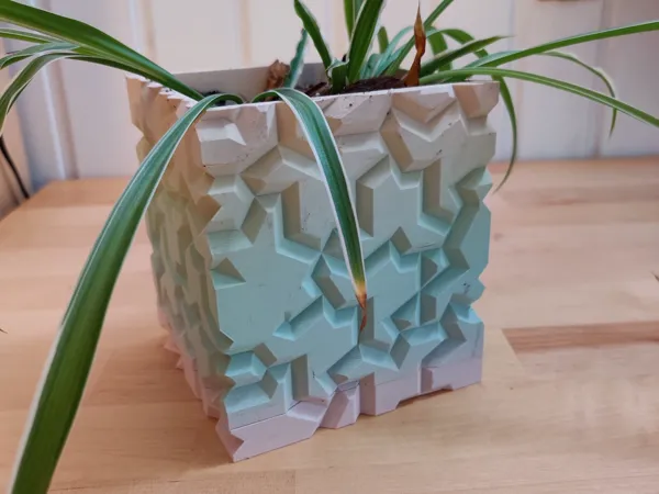 Cache-pot carré motif tuile Einstein avec drainage