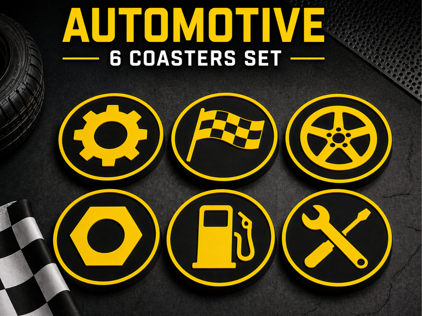 Automotive Coasters – Set de 6 dessous de verre