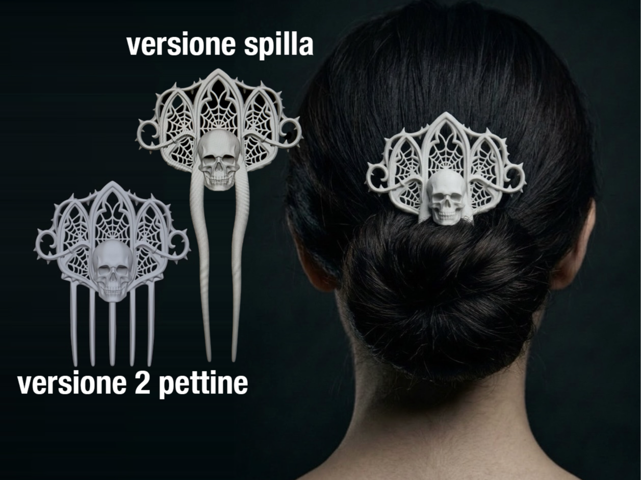 spilla -forcina - pettine capelli teschio gotico 