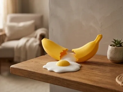 Sunny Peel Sculpture - Banana and Egg Surreal Art