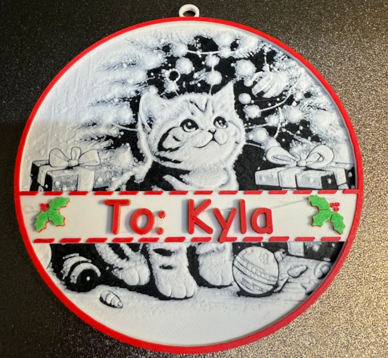 Christmas name tag with cute kitten