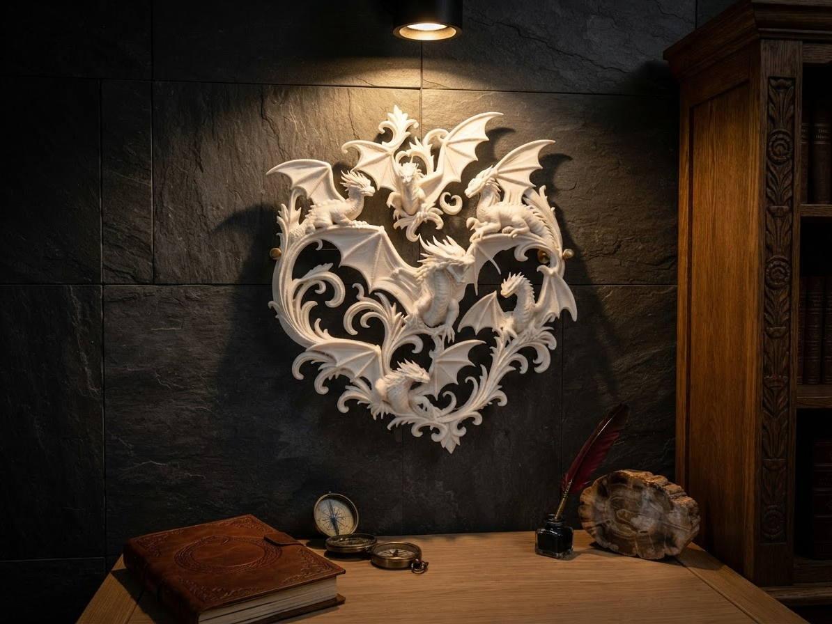 Dragon Wall Crest | Gothic Fantasy Dragon Wall Art 3D model