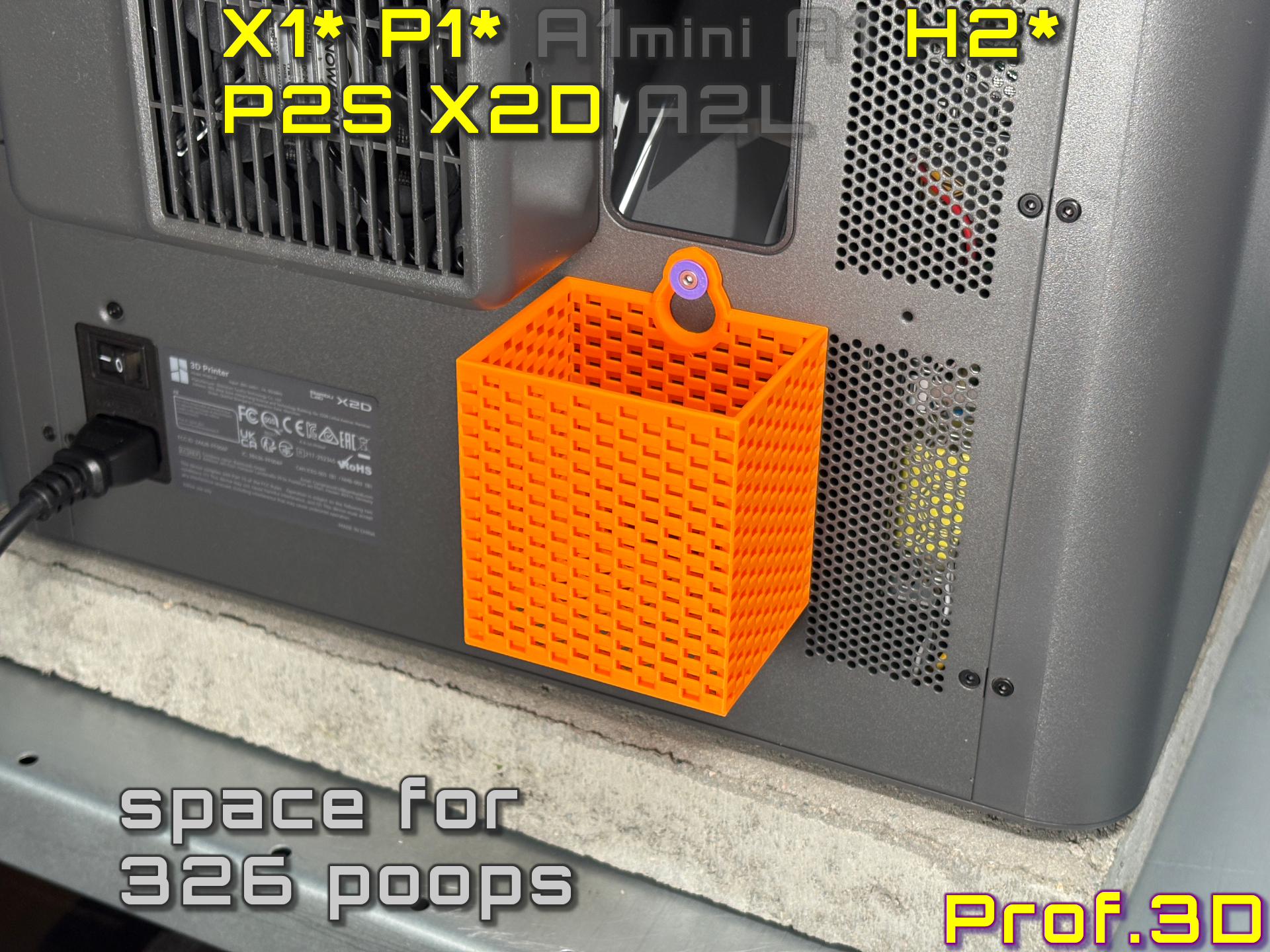 Tiny Hang On Purge Bin ⧸ X2D and P2S Compatible