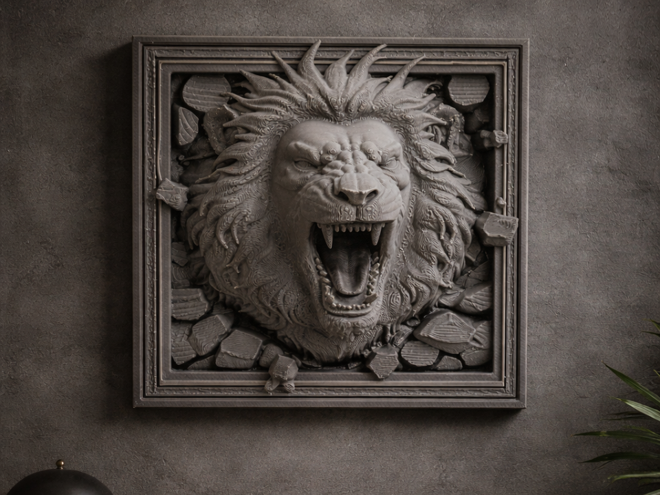 Löwe im Rahmen – 3D Wall Art Relief