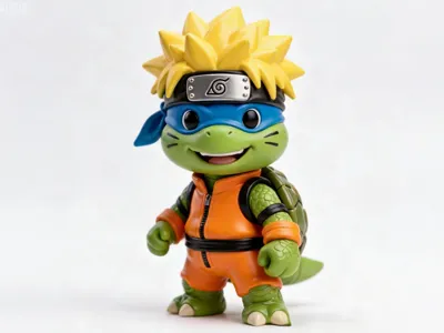 Uzumaki Turtle | Naruto x Teenage Mutant Ninja Turtles Crossover Mixed-Style Split Assembly Q-Version Figure Dual IP Fusion Modular Desktop Collectible