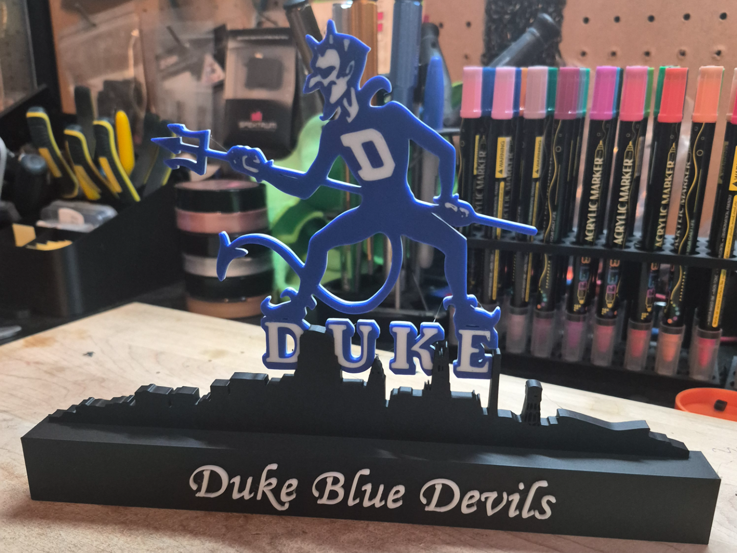 Duke Blue Devils Vintage Logo with Durham Skyline