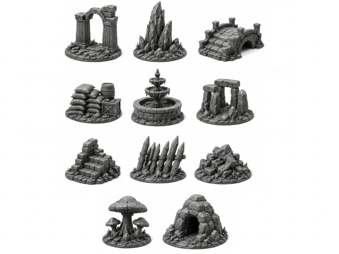 Fantasy Terrain Miniatures Set Scenery Pieces