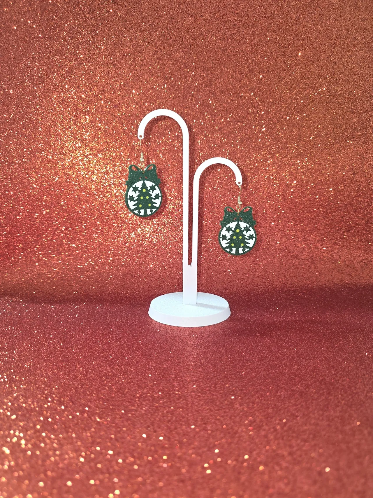 Christmas bow tree ball earrings view 3