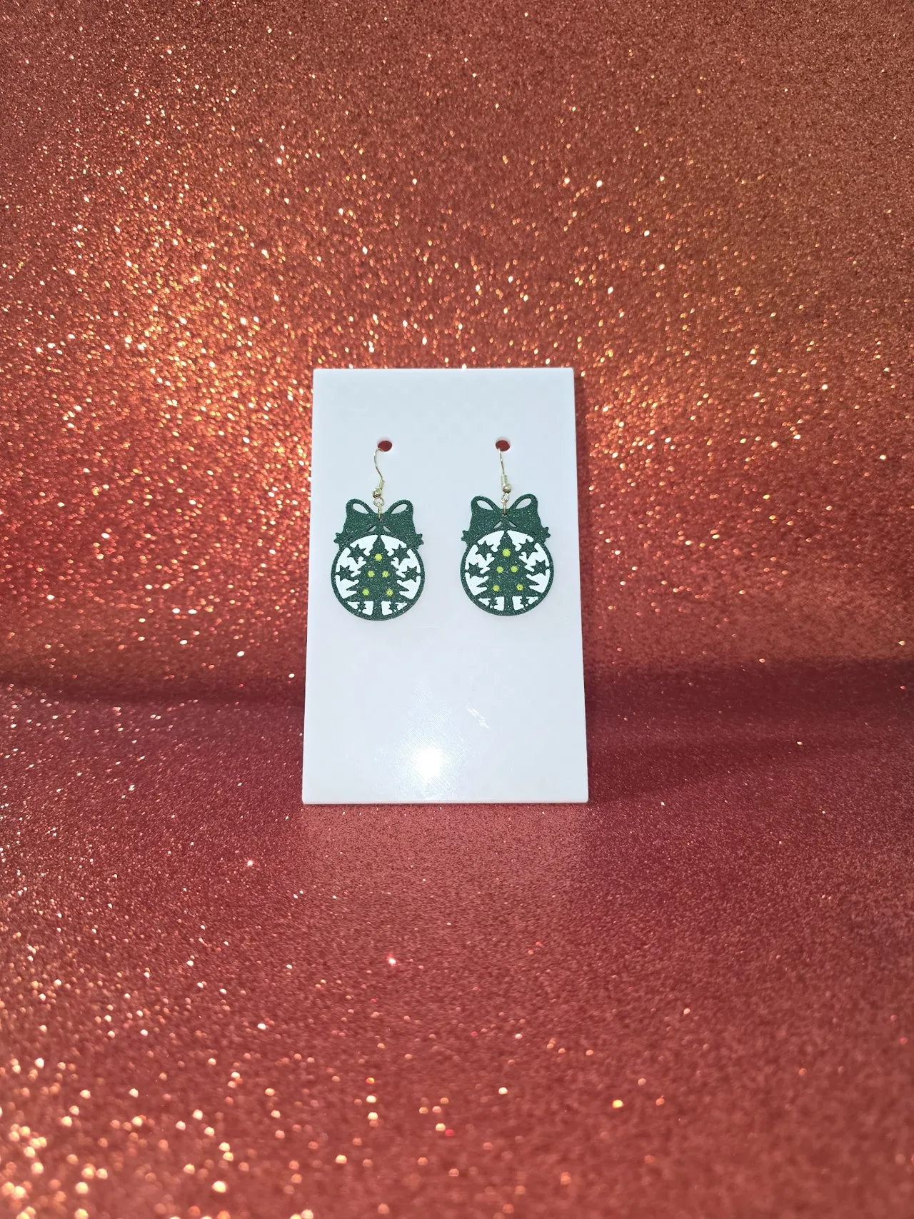Christmas bow tree ball earrings view 2