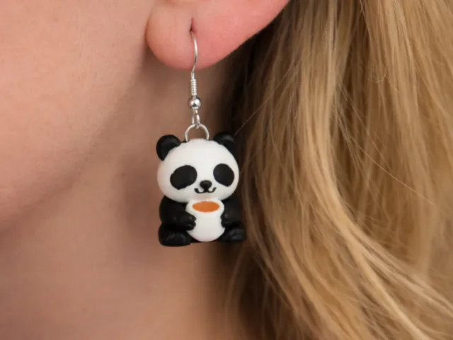Sleepy Panda with Coffee Earrings