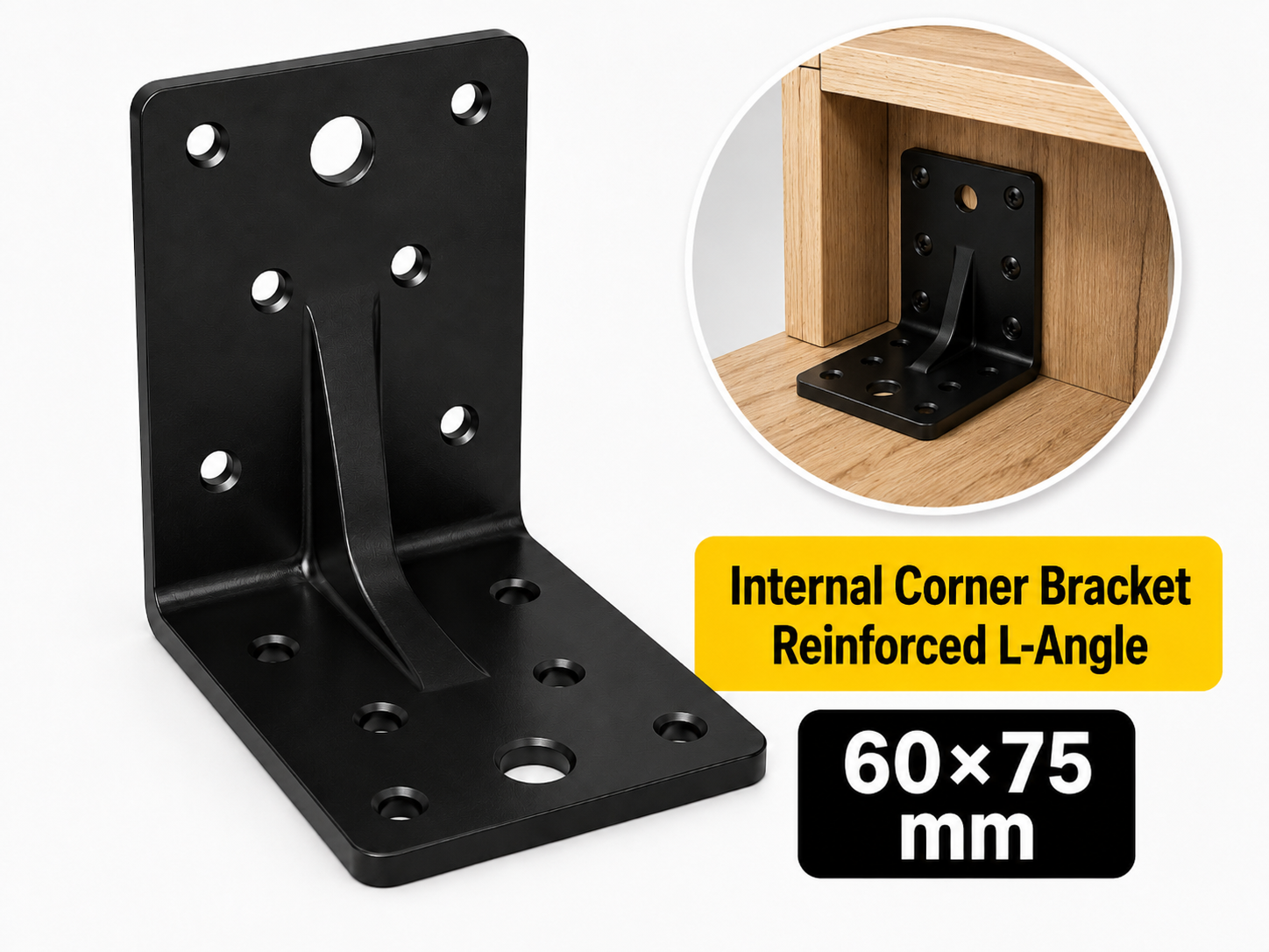 Internal Corner Bracket 60×75mm–Reinforced L-Angle