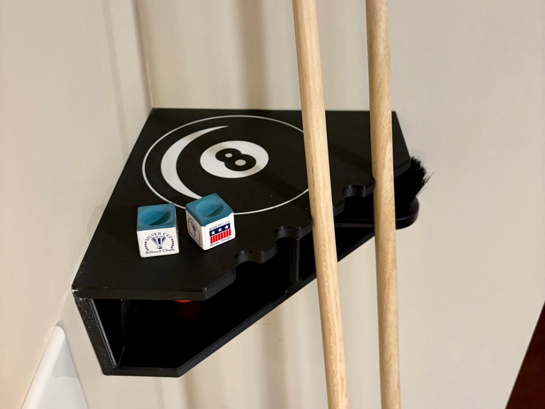 Corner Pool Cue & Chalk Shelf Organizer