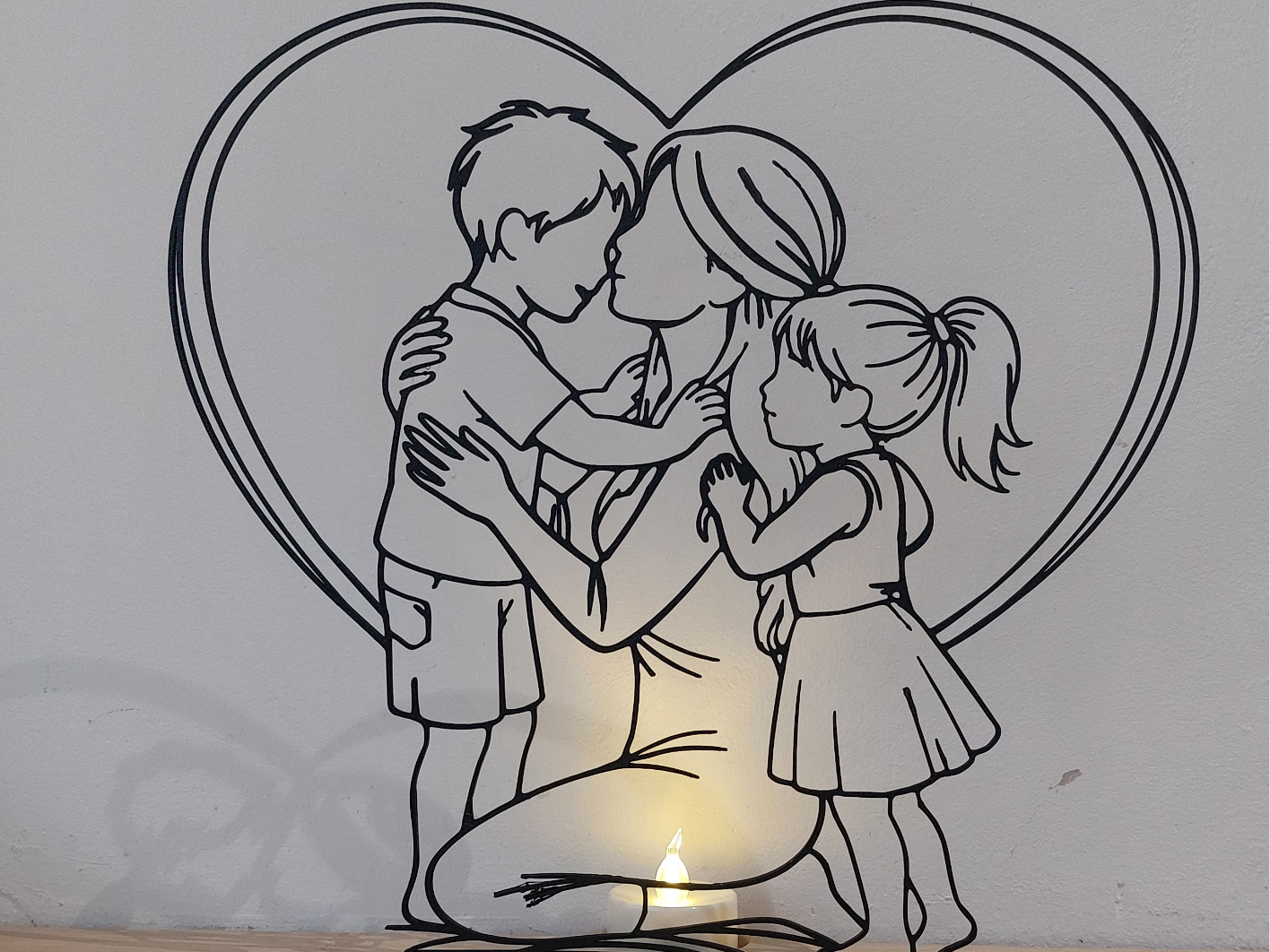Mutter mit Sohn und Tochter LED Teelicht Deko