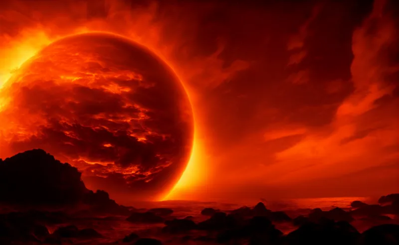 Orange Planet Over Sea Hueforge