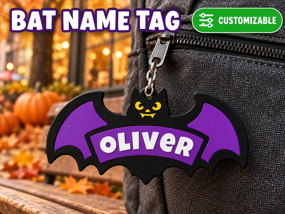 Bat Name Tag - Customizable - Free 3D Print Model - MakerWorld