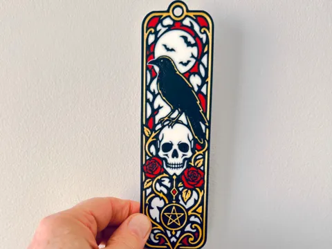 Accesorio de lectura: Gothic Raven Skull Bookmark Moon, Roses Pentagram — referencia de MakerWorld