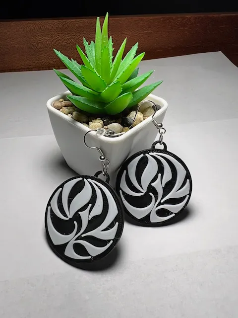 Geometric Customizeable BW Earrings / Keychain view 2