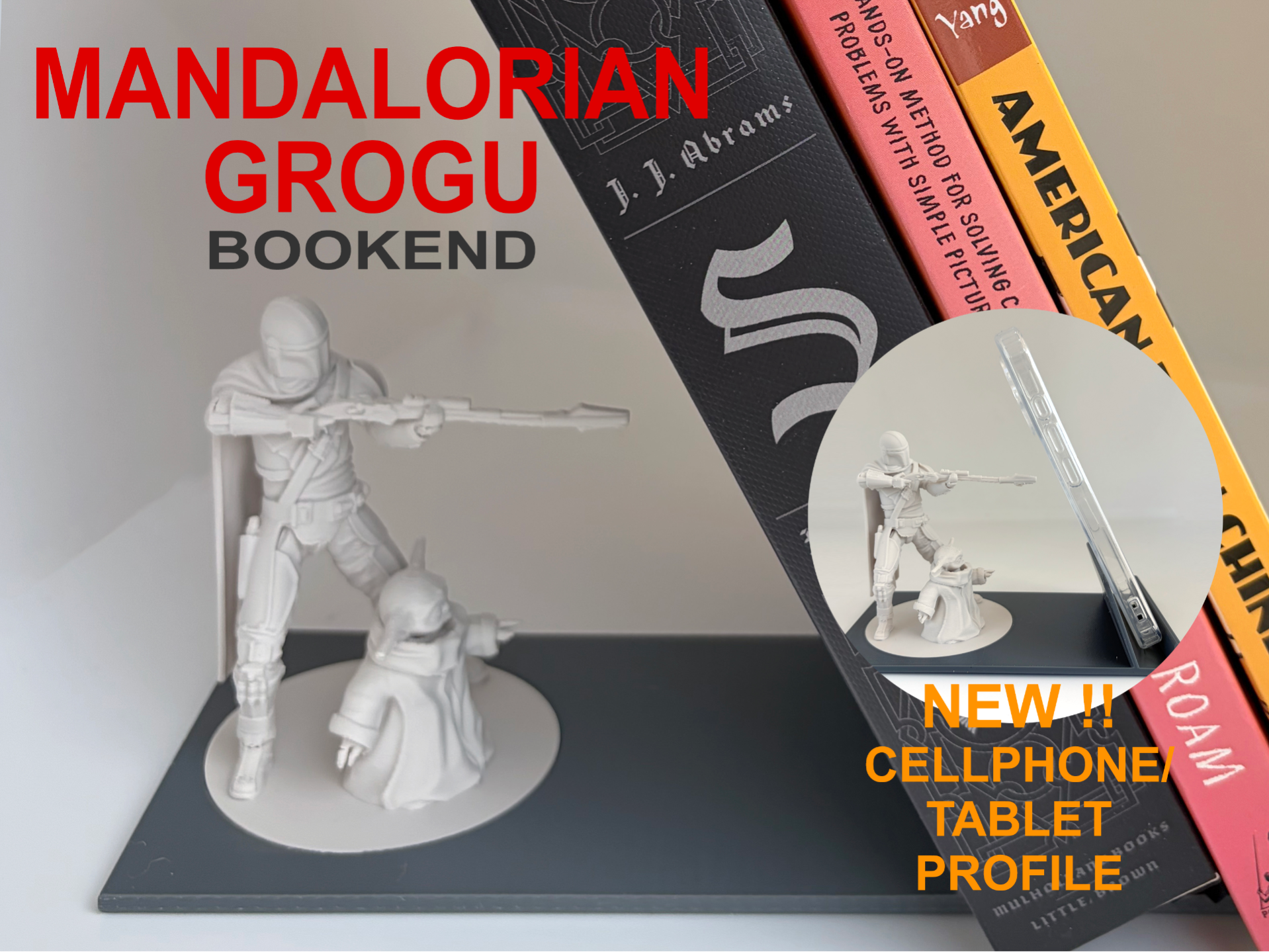 Mandalorian & Grogu Bookend + Phone/Tablet Holder