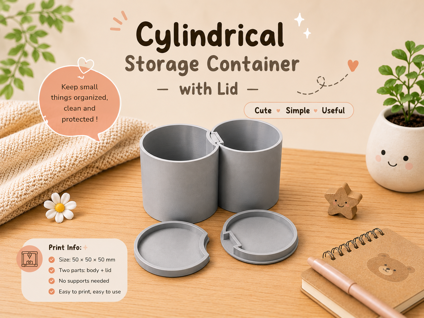 Cylindrical Storage Container with Lid