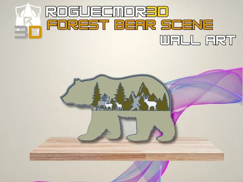Mystical Forest Bear Scene – Layered 3D Wall Art